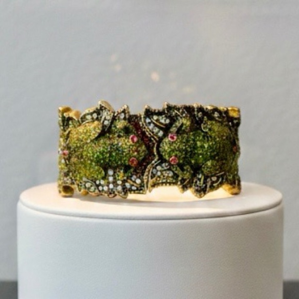 Heidi Daus Frog 🐸 Watch & Cuff Bracelet with Green and Purple Details